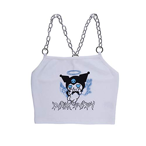 Whitzard Camiseta de manga larga con cuello en V para mujer. Blanco Kuromi M