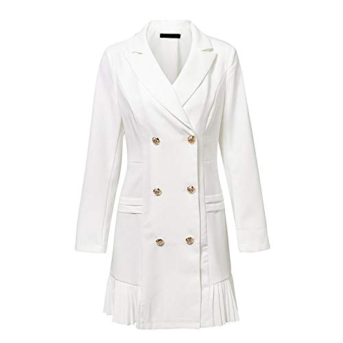 WJMM Mujeres Blazer Chaquetas De Las Mujeres Chaqueta De Dama Larga De Doble Pechera Blazer De Las Señoras Blazer Manga Larga   Outwear Plus Size, Blanco, S