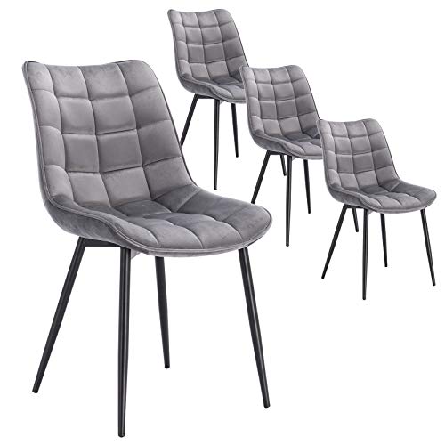 WOLTU Pack de 4 Sillas de Comedor Asiento de Terciopelo Silla Diseño Silla Tapizada Estructura Metálica Sillón con Respaldo Silla de Cocina Gris Suave