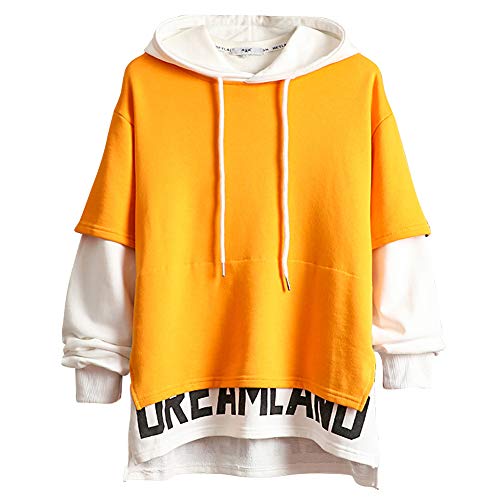 XIAOYAO Hombre Sudadera con Capucha Deportiva Manga Larga Hoodie Camisa de Entrenamiento Casual (Blanco + Amarillo, L (Altura: 163-170 cm Peso: 50-55 kg))