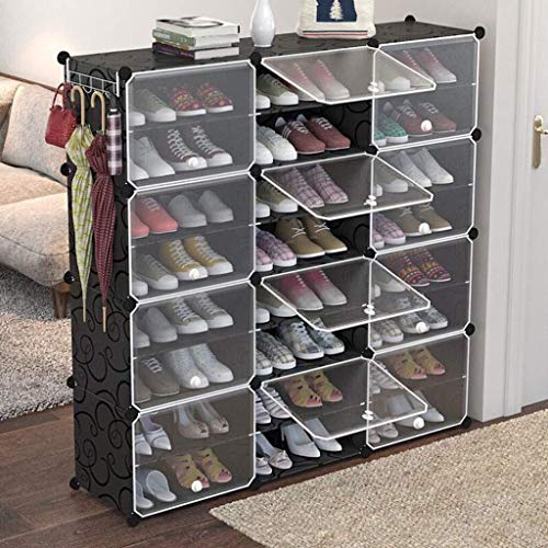 XWYSSH Los organizadores Cubo Zapatero, Caja de almacenaje Multiusos for Cubo Caja de plástico con Puertas, patrón de Curva, Negro y Negro (tamaño : 3 Columns 8 Layers)