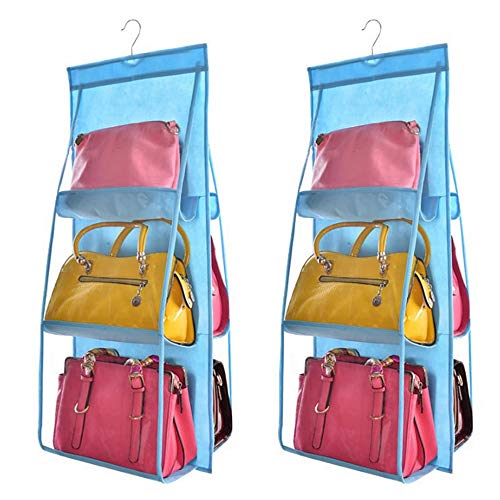 Yajun Organizador de Bolso Colgante 6 Bolsillos Almacenamiento Transparente Handbags para Sala de Estar Dormitorio Uso Ahorro de Espacio,Blue