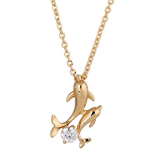 YAZILIND Oro Oro Plateado Claro Cristal Dos Delfines Oro Collar Joyas Regalo para Las Mujeres