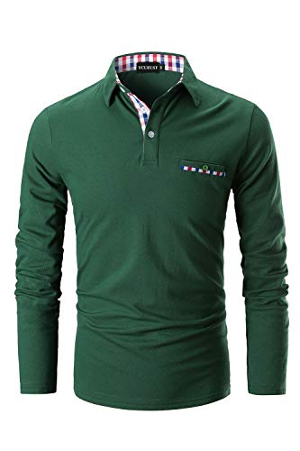 YCUEUST Polos Hombre Mangas Largas Camisas Algodón Slim Fit Camiseta Golf Clásico T-Shirts Verde Large
