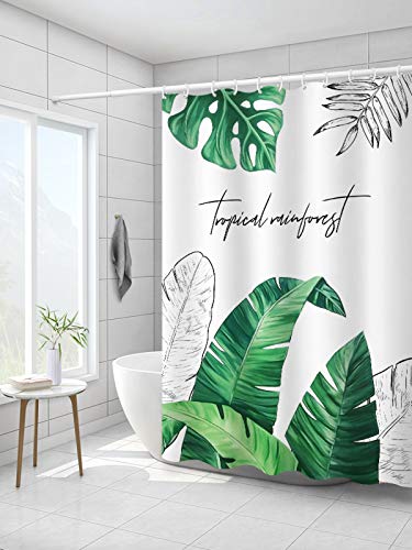 Yizc Plantas Tropicales Cortinas Baio Decoración del Baño,Impermeable Cortina de Baño con Gancho,Cortina de Ducha Verde 100% Poliéster para Home Decor-M 180x200cm(70x78in)