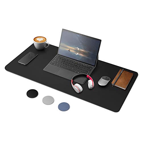 YOOFAN Alfombrilla de Escritorio de Doble Cara, Estera Protector de Escritorio Oficina de cuero PU, 80CM×40CM, Impermeable & Antideslizante Estera de Escritura Mouse Pad del Ordenador Portátil (Negro)