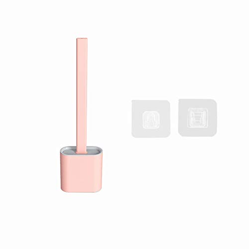 YUKAKI - Cepillo de inodoro de silicona flexible para montaje en pared y cepillo de secado rápido, mango de baño Kit de cepillo de limpieza fácil de limpiar esquinas (rosa)