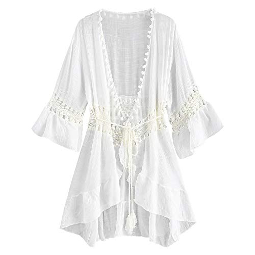 ZAFUL - Vestido para mujer con pompón de crochet y panel, para bikini Blanco Talla única