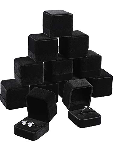 Zhanmai 12 Piezas de Caja de Anillo Pendientes de Terciopelo Caja de Joyería de Regalo para Boda, Compromiso, Cumpleaños y Aniversario, Negro