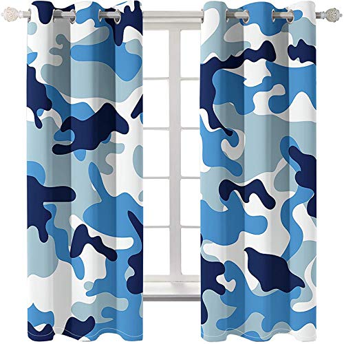 ZXDYLY Cortinas Salón Opacas con Ojales 2 Pieza Camuflaje Azul Marino Cortinas Dormitorio Cortinas Aislantes Termicas Ventana Visillos para Niños Y Ventanas de Salón 2X 117x229 cm (Ancho x Alto)