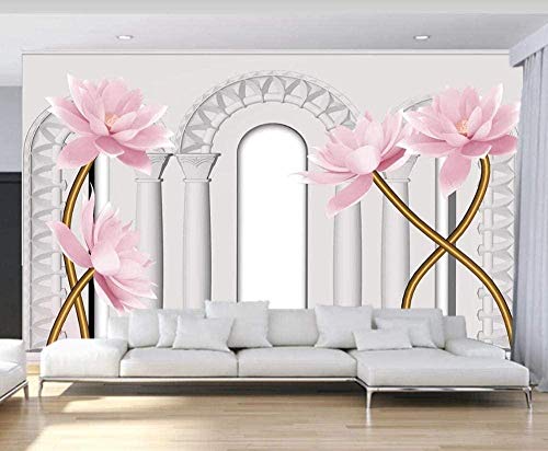 ZZXIAO Espacio Pavimento Muralla Romana Flores de Loto para cocina Decoración Fotomural sala Pared Pintado Papel tapiz no tejido-250cm×170cm