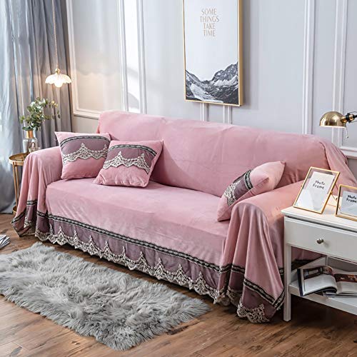 1 Pieza Decorativo Cubiertas Antideslizantes De Sofá,Todas Las Estaciones Terciopelo Fundas Sofa,Cubiertas De Couch Para Sofás Reclinables Sofá Protector De Muebles Para Mascotas-Rosa 200x260cm(79x102