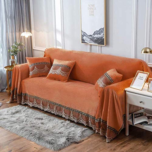 1 Pieza Funda De Encaje Couch,Terciopelo Fundas Sofa,Seccional Sofá Slipcover Protector De Muebles Para Mascotas Niños Niños Perro Gato Fundas Protectoras De Muebles Para Sofá-Naranja 200x260cm(79x102