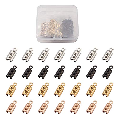 160 piezas/caja de 4 colores de acero inoxidable 304 extremos de cordón plegable de 10 x 4 – 4,5 mm de metal, tapas de extremo plegables, terminadores para bisutería, se adapta a cables de 3,6/3,5 mm