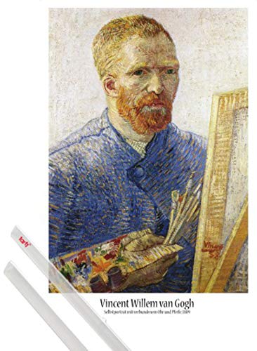 1art1 Vincent Van Gogh Póster (91x61 cm) Autorretrato Delante del Caballete, 1888 Y 1 Lote De 2 Varillas Transparentes