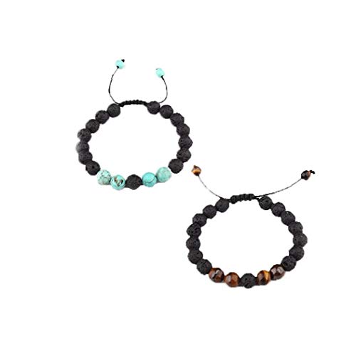 2 Piezas Unisex Ajustable Lava Volcán Piedra Difusor Pulsera Meditación Natural Healing Stones Pulseras Opción Ideal