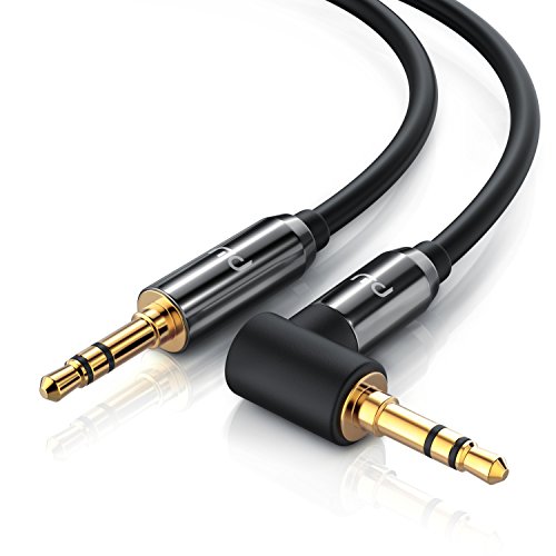 2,0m Cable Auxiliar de Audio estéreo - Jack para entradas AUX - Conector metálico de precisión - Conector 3,5 mm Macho a Conector 90 Grados de 3,5 mm Macho – Serie Premium HD