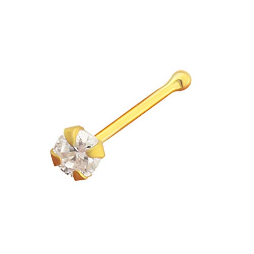 9K Garra Oro Amarillo Set 2MM Redonda Piedra de la CZ 22 Calibre Nariz Hueso Nariz Stud Piercing