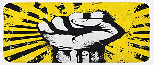 ABAKUHAUS Pintada Urbana Tapete para Cocina, Puño Cerrado, con Superficie de Felpa Estampada Dorso Antideslizante, 48 cm x 120 cm, Negro Amarillo y Negro