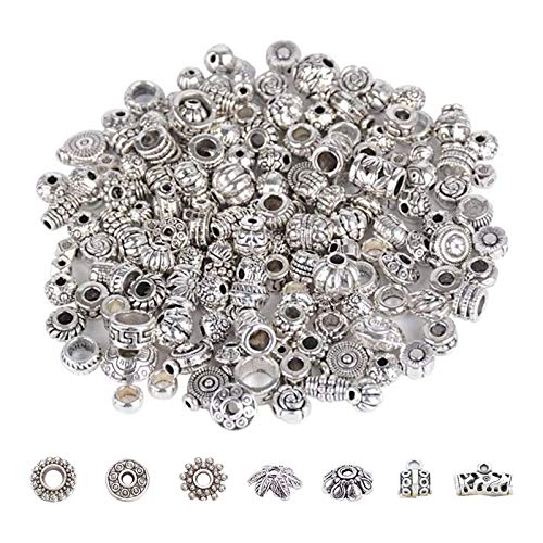 Abalorios Espaciadores Mixtos FOGAWA 150g Cuentas de Plata Tibetano 10 Formas Diferentes Abalorios Separadoras Estilos Antiguopara DIY Pulseras Collares Colgantes Pendientes Joyería Bisutería