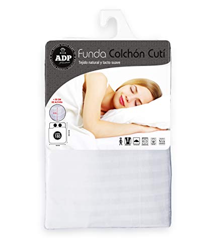 ADP Home - Funda de colchón Cutí con Cremallera L, 180x200+30 cm (para Cama de 180 cm), Blanco