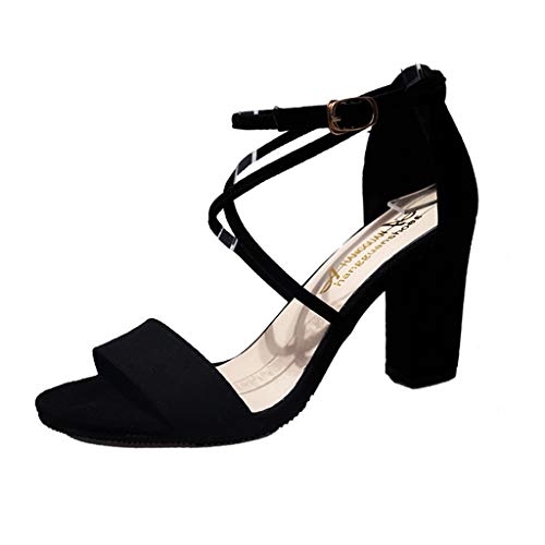 AIni Sandalias Mujer del Verano CóModos Zapatos Las Sandalias Moda Casual Tacones Altos TacóN 7cm Zapatos De Hebilla Cruzada Zapatos De Fiesta De Sexy Sandalias De Punta Abierta Beige Negro,34-39