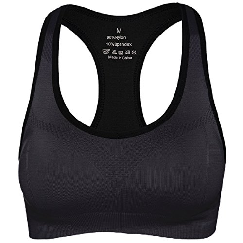 AioTio De Las Mujeres Amortiguador De Soporte De Alto Impacto Seamless Racer Back De Entrenamiento Respirable Sujetador Deportivo(L,Negro)