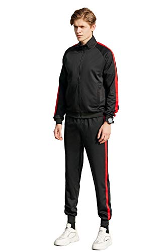 Allviper Conjunto de Chándal de 2 Piezas Activewear para Hombre con Cierre Completo de Cremallera Negro y Rojo M