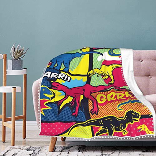 Alysai Manta Estilo cómic Pop Art de Dinosaurios, Manta mullida, Manta para Cama, Mantas cómodas para niños, Manta para sofá, Forro Polar Grueso de 80"x 60"