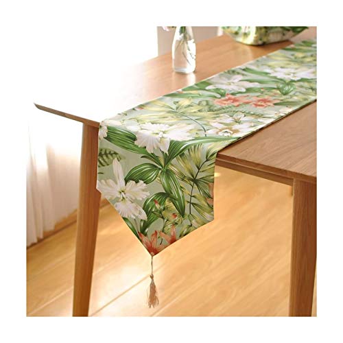 AMDXD Verde Mantel Bandera de Mesa Lino Algodón, Flores y Hojas Bandera de Mesa de Decoración del Hogar 30x220CM, Camino de Mesa Lavable