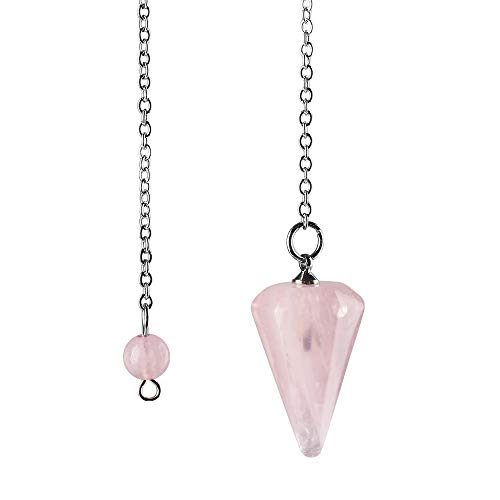 Amuleto de Piedra Natural de curación de Cristal Colgante de meditación hexagonales péndulos Hombres Mujeres joyería tamaño pequeño (3-Cuarzo Rosa)