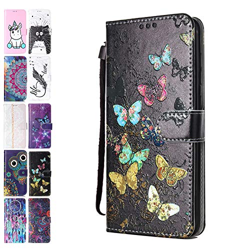 ANCASE Funda de Cuero Compatible con Huawei P20 Pro / P20 Plus con Tapa Libro PU Case Cover Completa Protectora Funda para Teléfono Piel Tarjetero Modelo - Mariposa Colorida