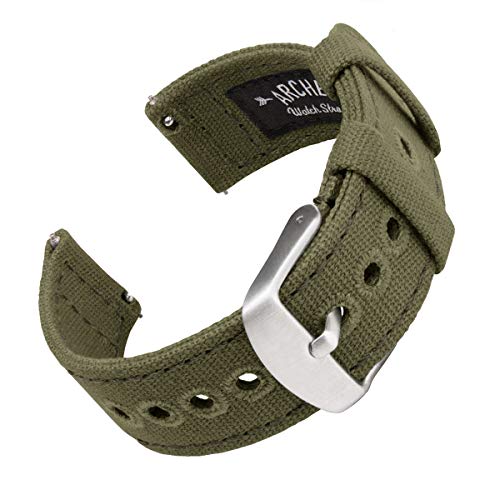 Archer Watch Straps | Correas Reloj Lona de Liberación Rápida para Hombre y Mujer | para Relojes y Smartwatch (Verde Oliva Desteñido, 18mm)