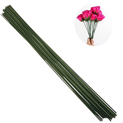 Arlai Paquete de 50 alambres de tallo floral envueltos en papel verde oscuro de 2 mm de diámetro, alambre de tallo floral de 40,6 cm de diámetro, para envolver tallos y manualidades