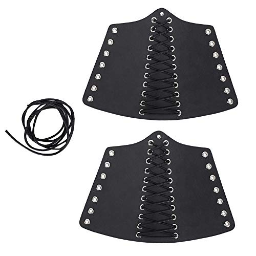 Atyhao Guantelete de Cuero, 2 Piezas de brazaletes Punk Negros para Exteriores, Brazalete retráctil de PU para Tiro con Arco, Pulseras de Cuerdas Cruzadas para Regalos de Hombre y Mujer