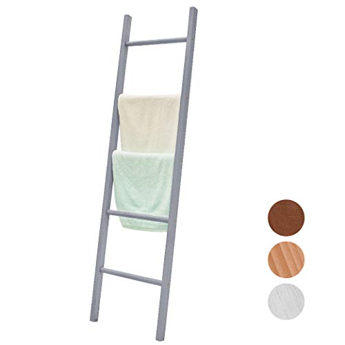 BALIBETOV Escalera Decorativa de Madera Pino - Ideal como Toalleros de Baño - Mueble Perchero Organizador Auxiliar para Baño, Cocina u Oficina. Decorativas Moderna Chic (5 peldaños, 150 cm, Gris)