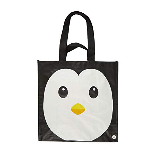 Balvi Bolsa Compra Pingu Color Negro con Bolsillo Interior y Dos tamaños de Asas Diseño de pingüino Plástico Reciclado 40x40x20 cm