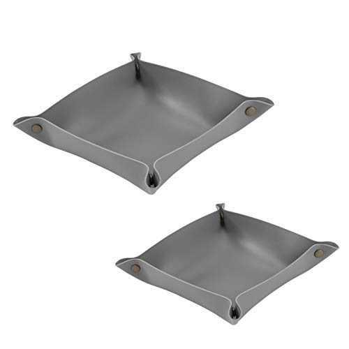 Bandeja de Valet Cuero Organizador, Práctica Caja de Almacenamiento Soporte Cuadrado Plegable para Carteras, Relojes, llaves, Monedas, Teléfonos Celulares y Equipos de Oficina (2pcs)