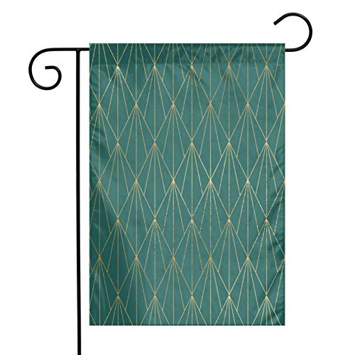 Bandera decorativa de jardín de 30,5 x 45,7 cm, diseño de abanico, color verde azulado y dorado