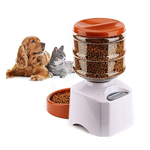 Bdesign Alimentador de 5,5 litros grabable mascotas, sincronización de tres comidas y alimentador cuantitativo for gatos y perros, pantalla LCD inteligente perro y gato Alimentos cubeta del dispensado