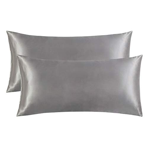 Bedsure Funda Almohada 40x80cm Satén Gris - Juego de 2 Fundas Almohadas 80x40 Pelo Rizado, Muy Liso Suave de 100% Microfibra, Antiarrugas sin Cremallera, 2 Piezas