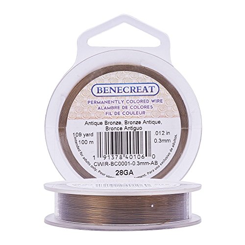 Benecreat - Alambre de cobre de color permanente, 28 GA, 100 m, color bronce envejecido