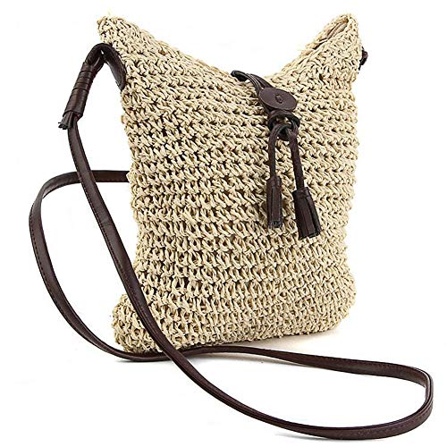 BESTZY Bolsa de Bandolera de Paja Tejido Bolsa de Hombro de la Paja del Verano de Las Mujeres de la Armadura de Crossbody Summer Beach Purse（Beige）