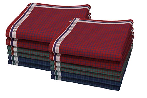 Betz Juego de pañuelos LEO 5 de tejido para caballeros 100% algodón 40x40 cm diseño 6 Color rojo verde azul 12 piezas