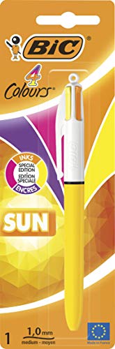 BIC 4 Colores Sun Retractable Bolígrafos retráctiles, punta media (1.0 mm), colores modernos, blíster de 1 unidad