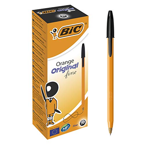 BIC 8099231 - Paquete de 20 bolígrafos de tinta negra, naranja