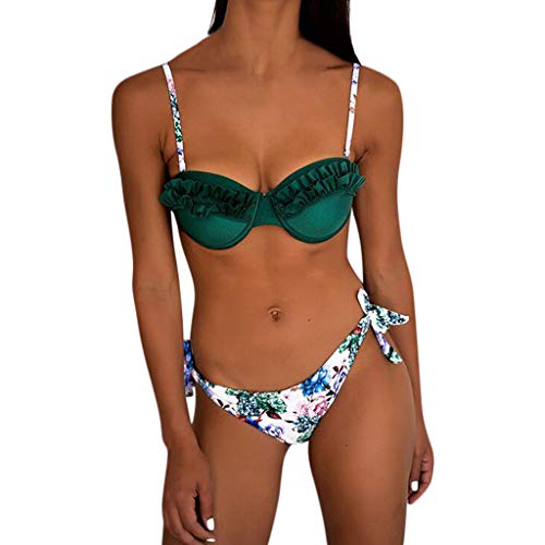 Bikinis Mujer 2019 Push up Sexy con Volantes Bañador brasileño Conjunto de Traje de BañO Estampado con Relleno Sujetador Tops y Braguitas Ropa de Playa vikinis riou