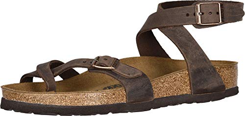 Birkenstock Yara Sandalias de dedo con correa en el tobillo para mujer color marrón, talla 41