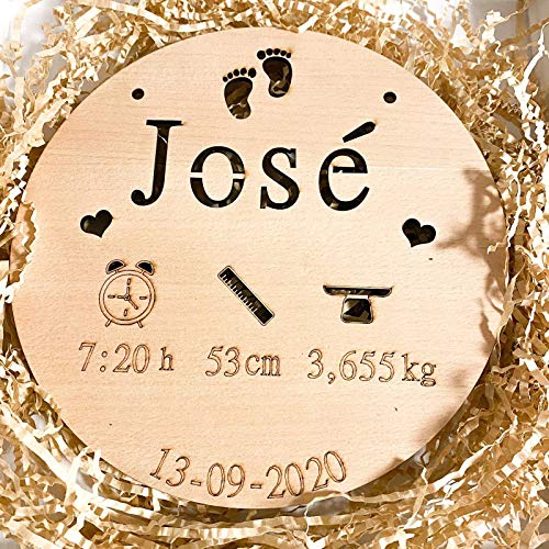 birth plate birthday Natalicio, Placa nacimiento bebé personalizada redondo madera de haya 20cm de diametro hecho a mano handmade