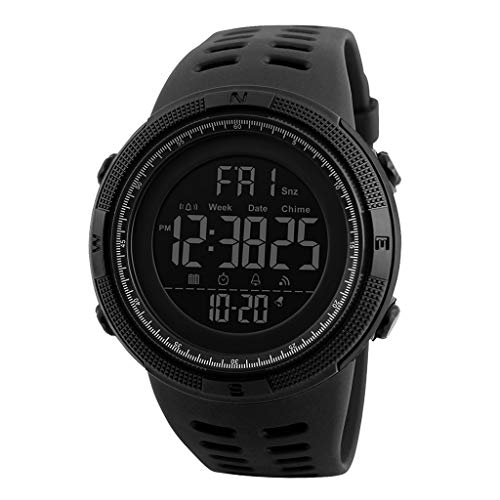 Blesiya Reloj Deportivo Digital para Hombres, Reloj Resistente al Agua cronómetro retroiluminación Doble Zonas horarias Alarma y Calendario - Negro